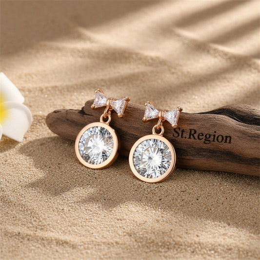 Crystal & 18K Gold-Plated Bow Drop Earrings