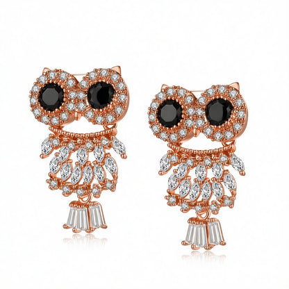 Crystal and Cubic Zirconia Owl Dangle Earrings, drop earrings for women, elegant gift for her, side view