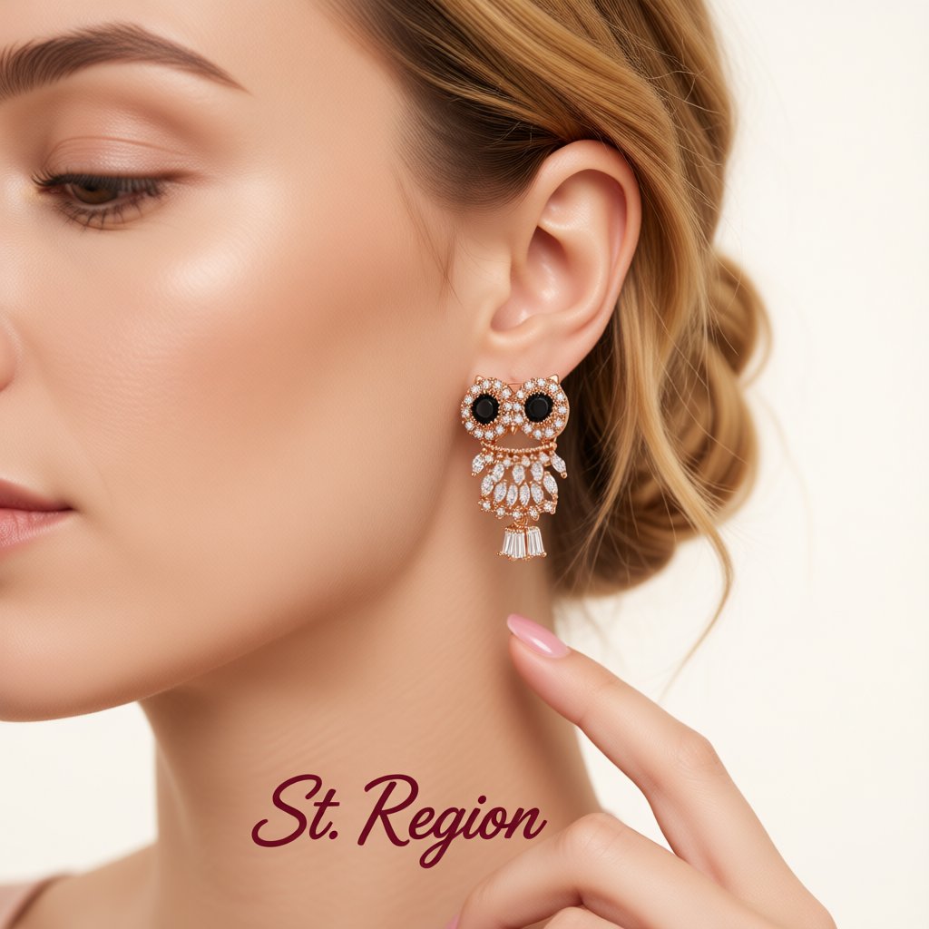 Crystal and Cubic Zirconia Owl Dangle Earrings, drop earrings for women, elegant gift for her, styled look