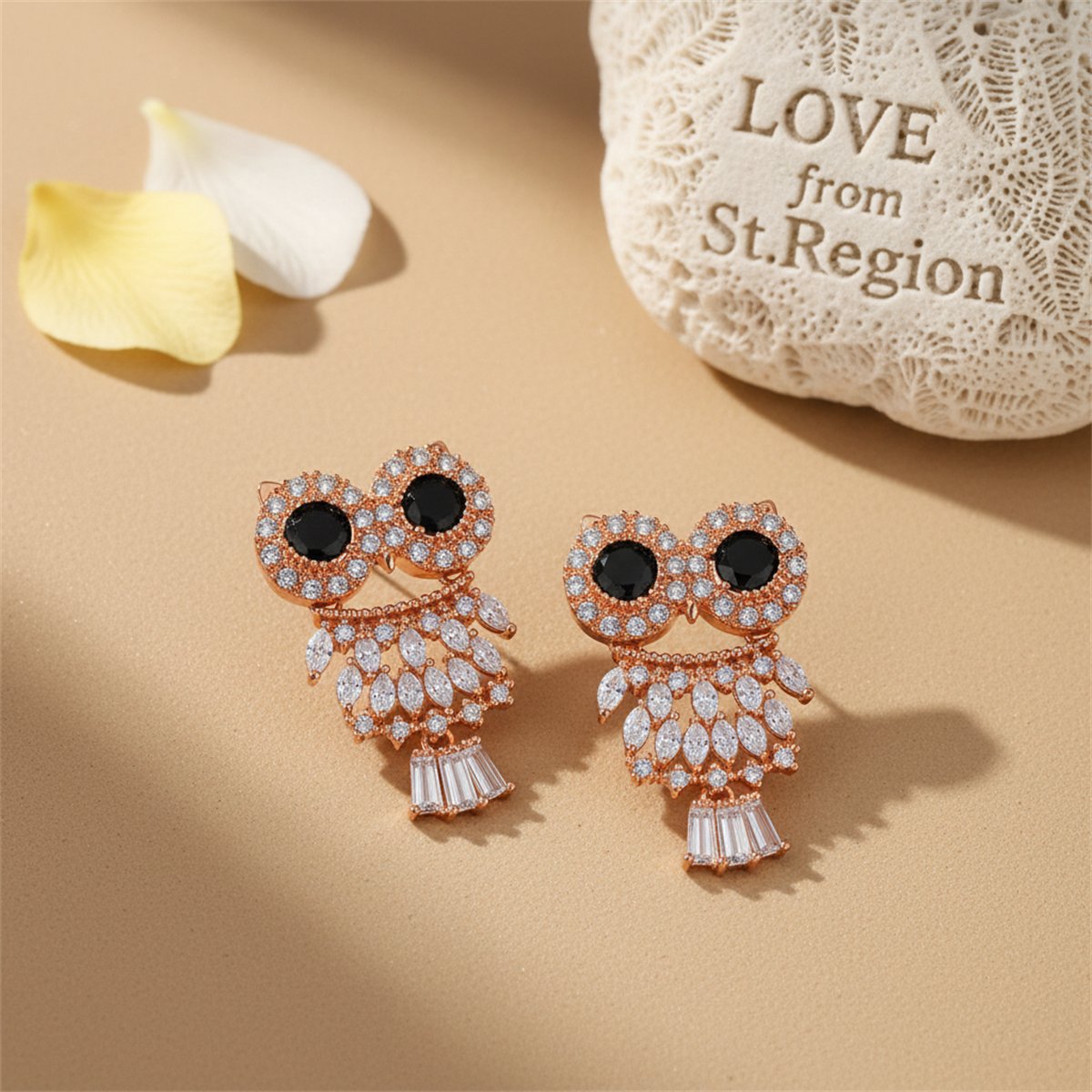 Crystal and Cubic Zirconia Owl Dangle Earrings, drop earrings for women, elegant gift for her, lifestyle look