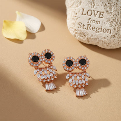 Crystal and Cubic Zirconia Owl Dangle Earrings, drop earrings for women, elegant gift for her, lifestyle look
