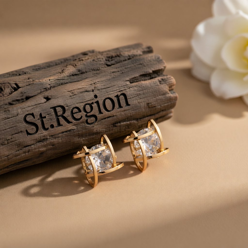 Crystal and 18K Gold-Plated Caged Stud Earrings, gold stud earrings for women, everyday style, front view