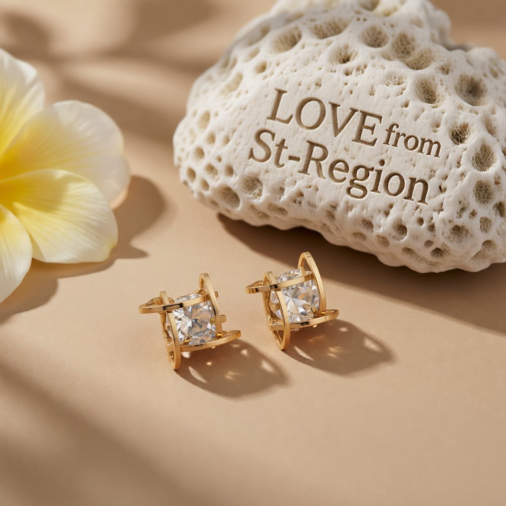 Crystal and 18K Gold-Plated Caged Stud Earrings, gold stud earrings for women, everyday style, lifestyle look