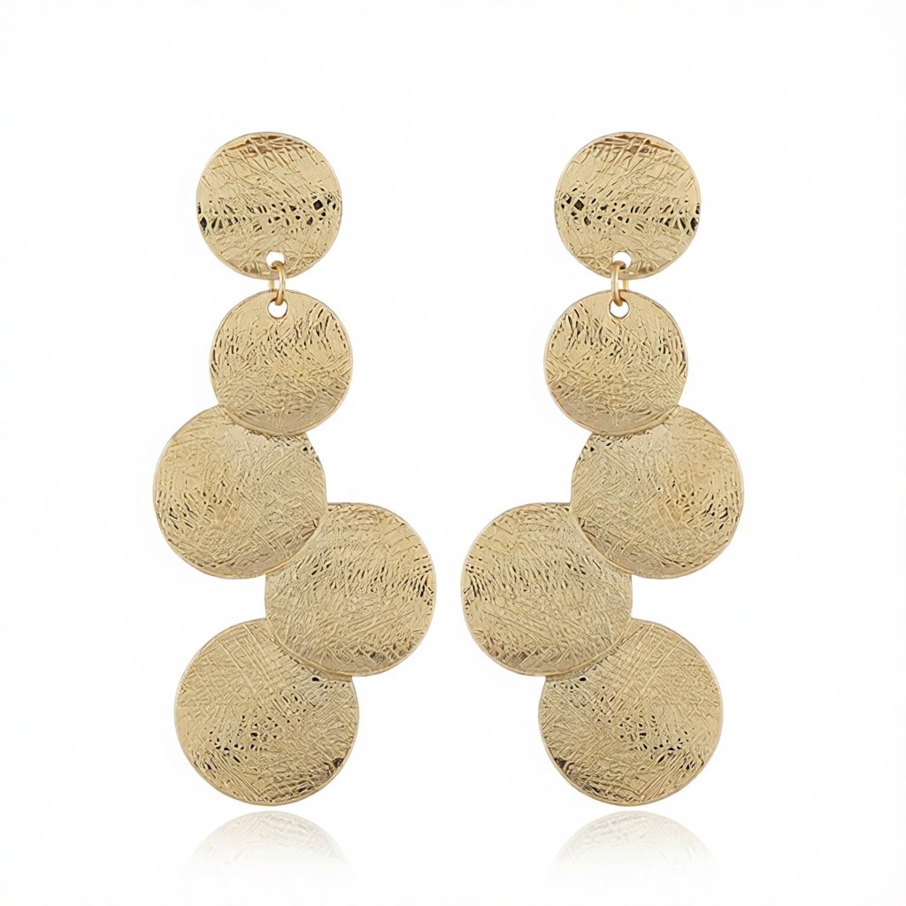 18K Gold-Plated Linking Round Drop Earrings, gold drop earrings for women, elegant gift for her, side view