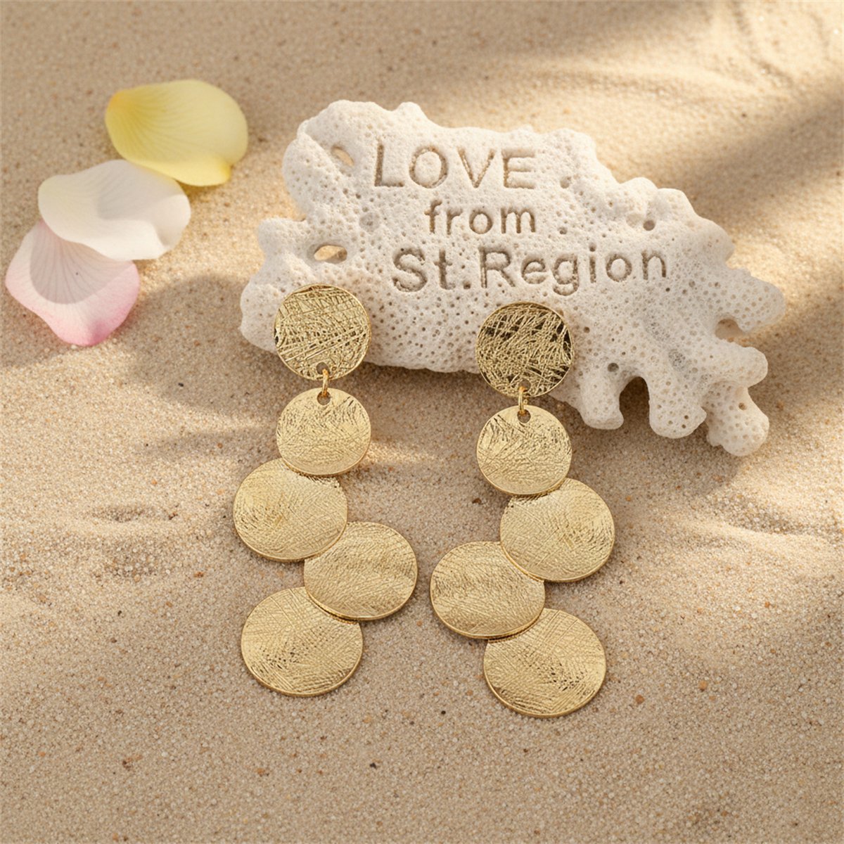 18K Gold-Plated Linking Round Drop Earrings, gold drop earrings for women, elegant gift for her, lifestyle look
