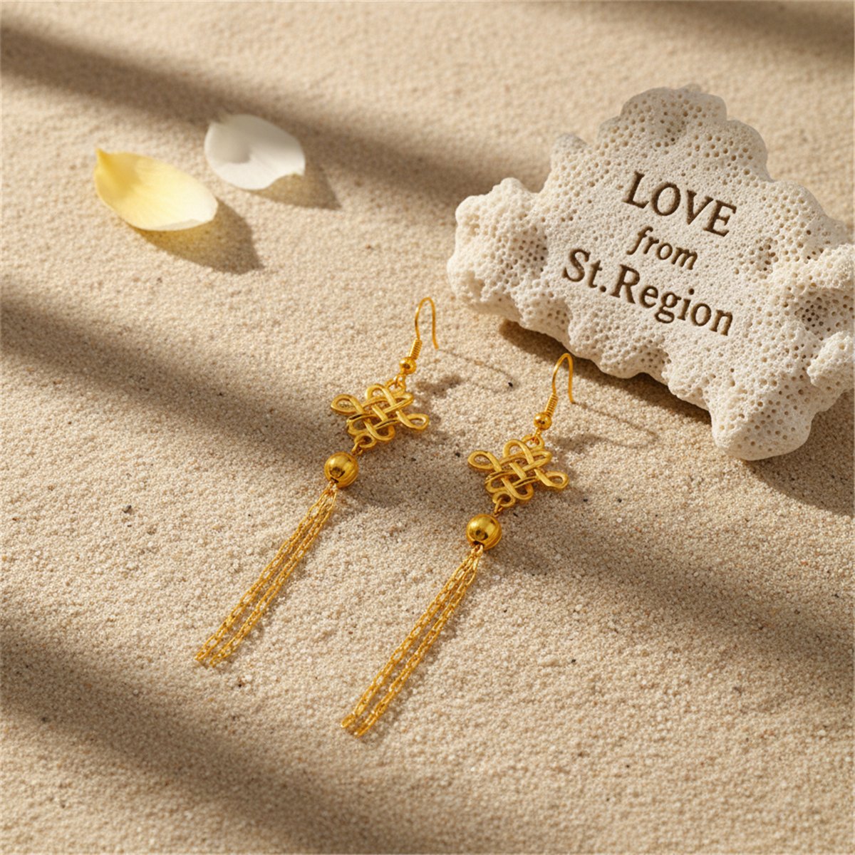 24K Gold-Plated Open Lucky Knot Tassel Drop Earrings, gold drop earrings for women, elegant gift for her, lifestyle look