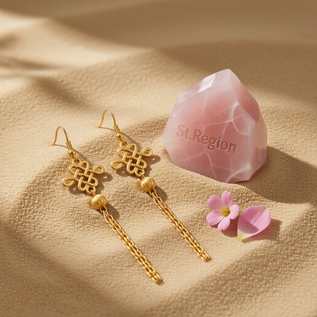 24K Gold-Plated Open Lucky Knot Tassel Drop Earrings, gold drop earrings for women, elegant gift for her, detail close-up