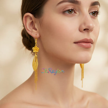 24K Gold-Plated Flower Tassel Drop Earrings, gold drop earrings for women, everyday style, styled look