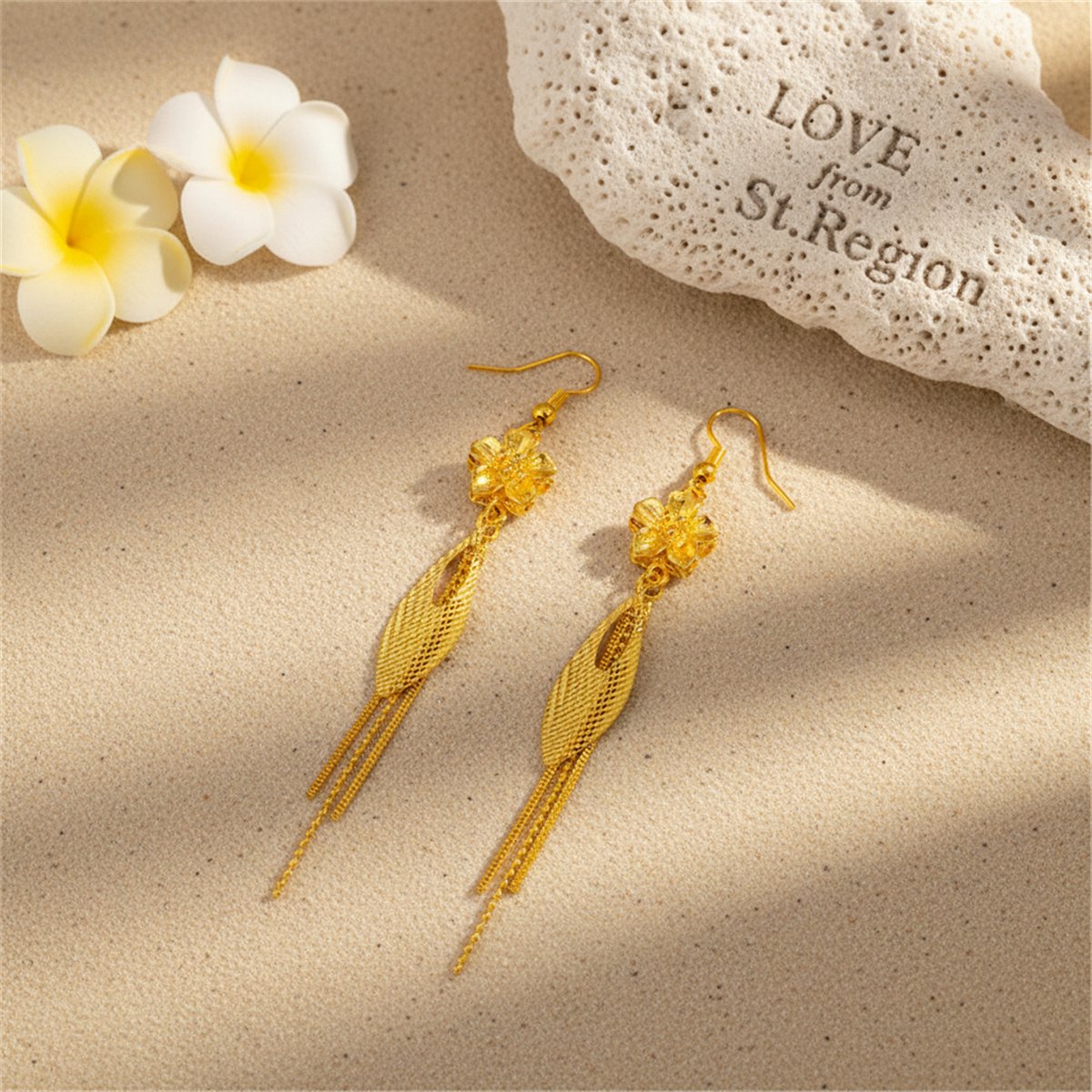 24K Gold-Plated Flower Tassel Drop Earrings, gold drop earrings for women, everyday style, lifestyle look