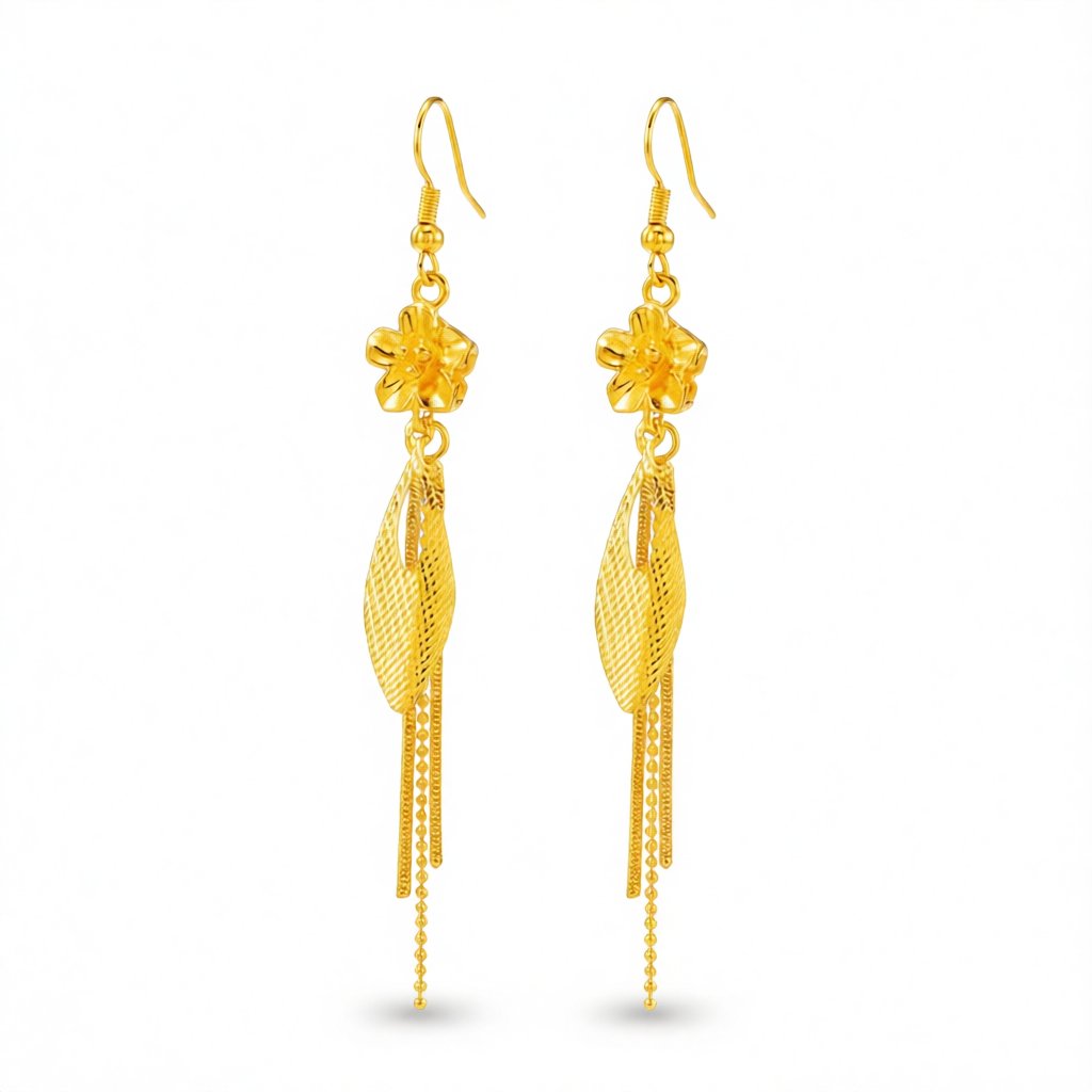 24K Gold-Plated Flower Tassel Drop Earrings, gold drop earrings for women, everyday style, side view