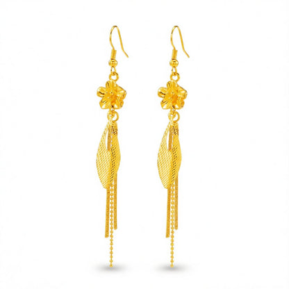 24K Gold-Plated Flower Tassel Drop Earrings, gold drop earrings for women, everyday style, side view