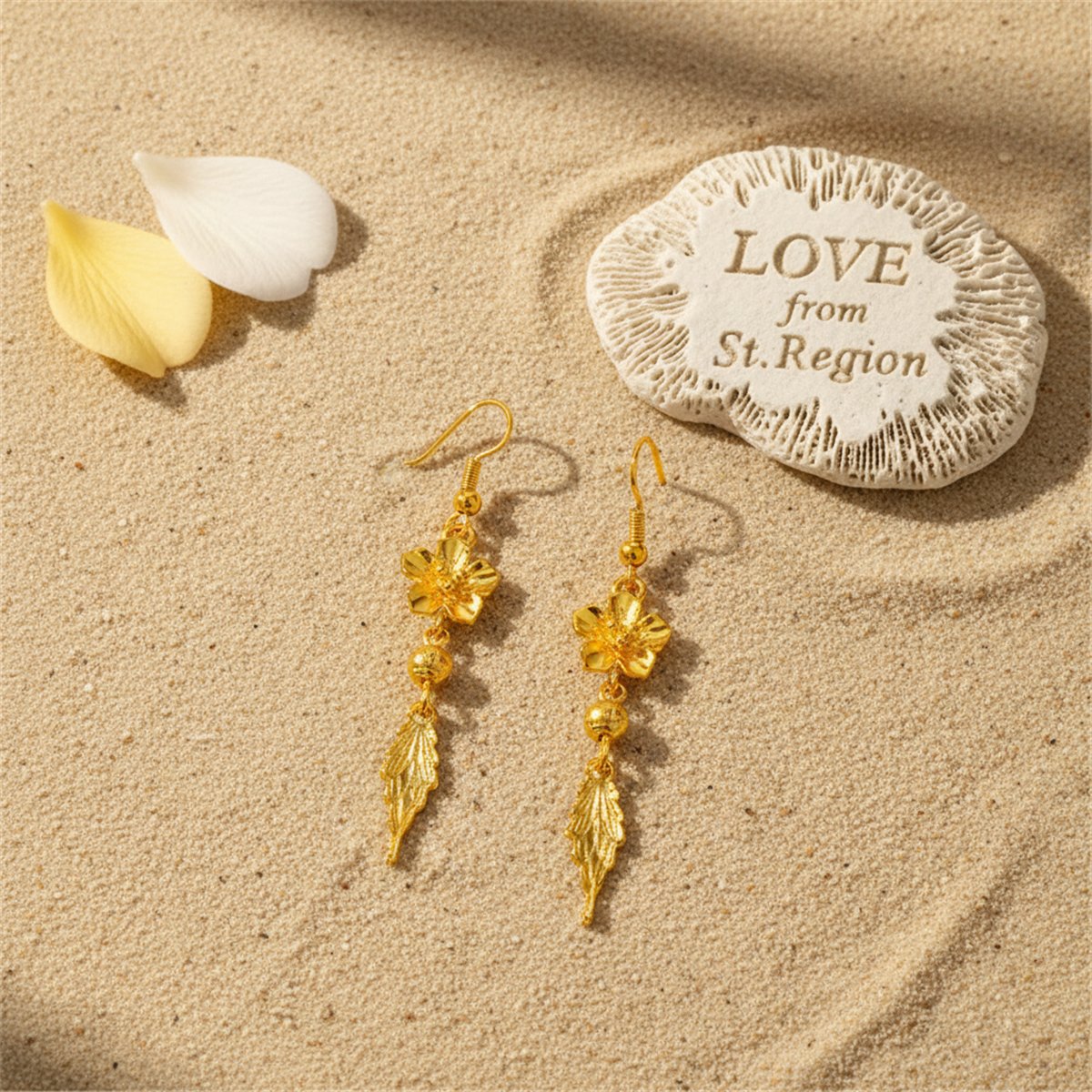 24K Gold-Plated Flower and Leaf Drop Earrings, gold drop earrings for women, vintage-inspired design, lifestyle look