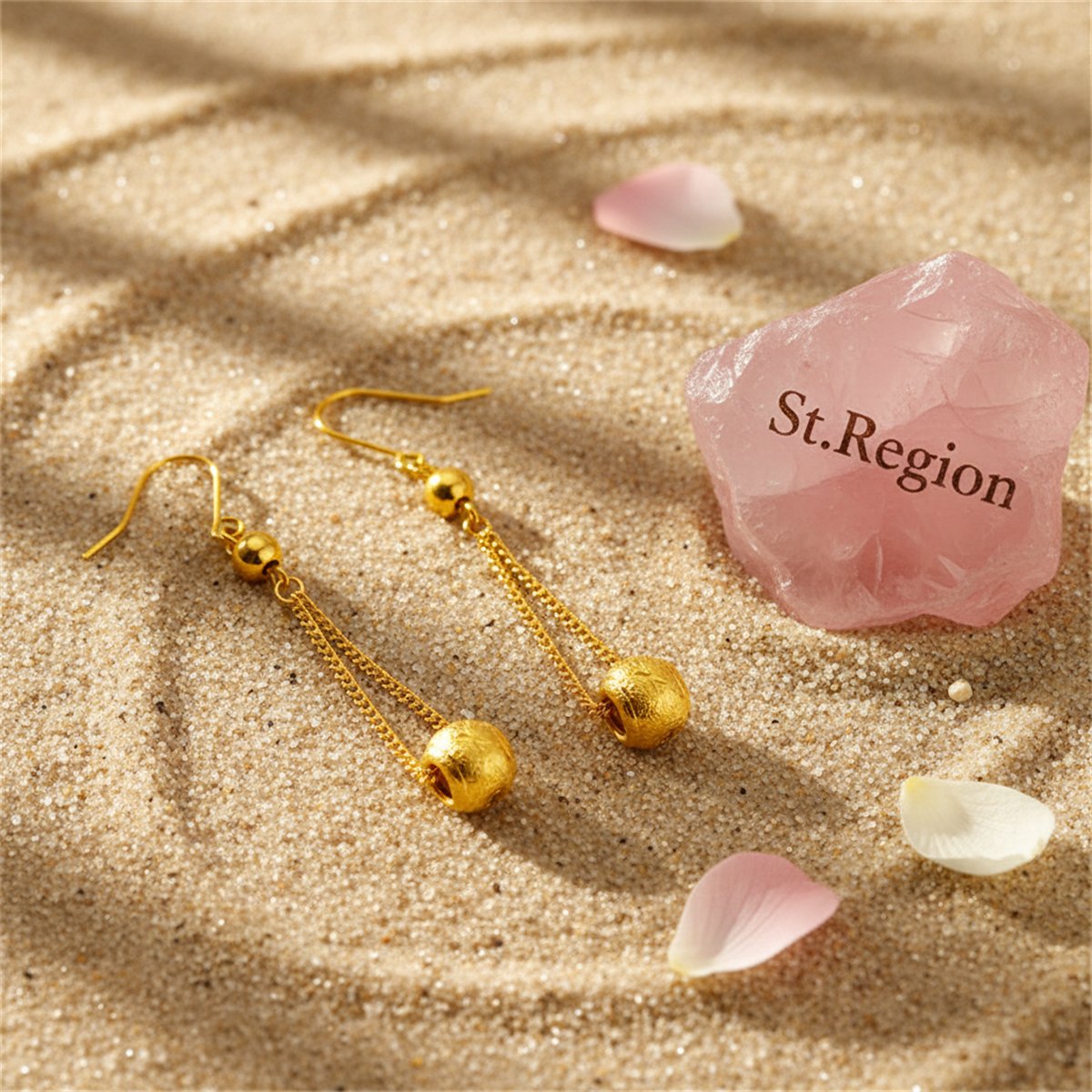 24K Gold-Plated Round Bead Drop Earrings, gold drop earrings for women, vintage-inspired design, detail close-up