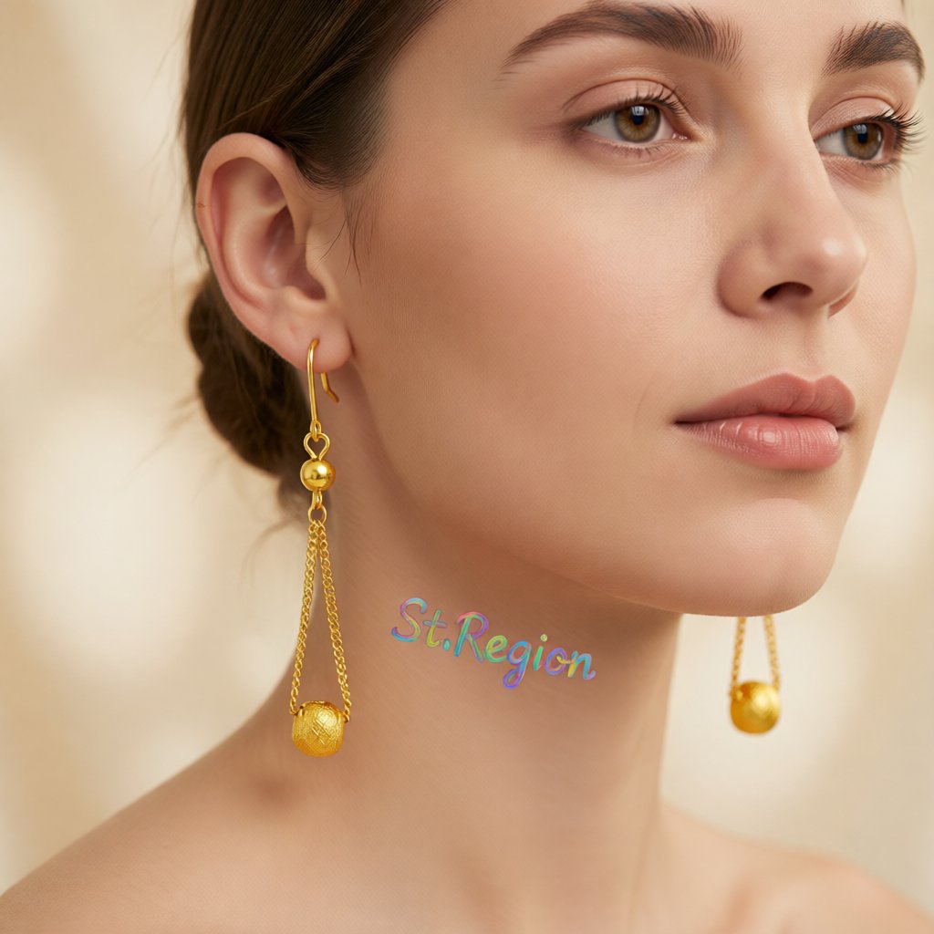 24K Gold-Plated Round Bead Drop Earrings, gold drop earrings for women, vintage-inspired design, styled look