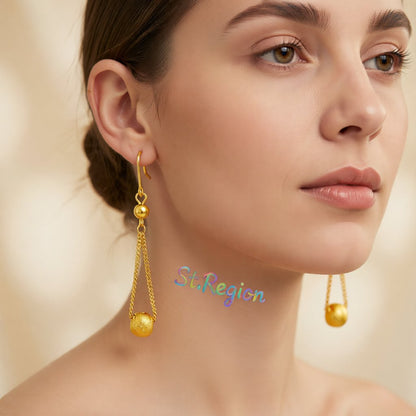24K Gold-Plated Round Bead Drop Earrings, gold drop earrings for women, vintage-inspired design, styled look