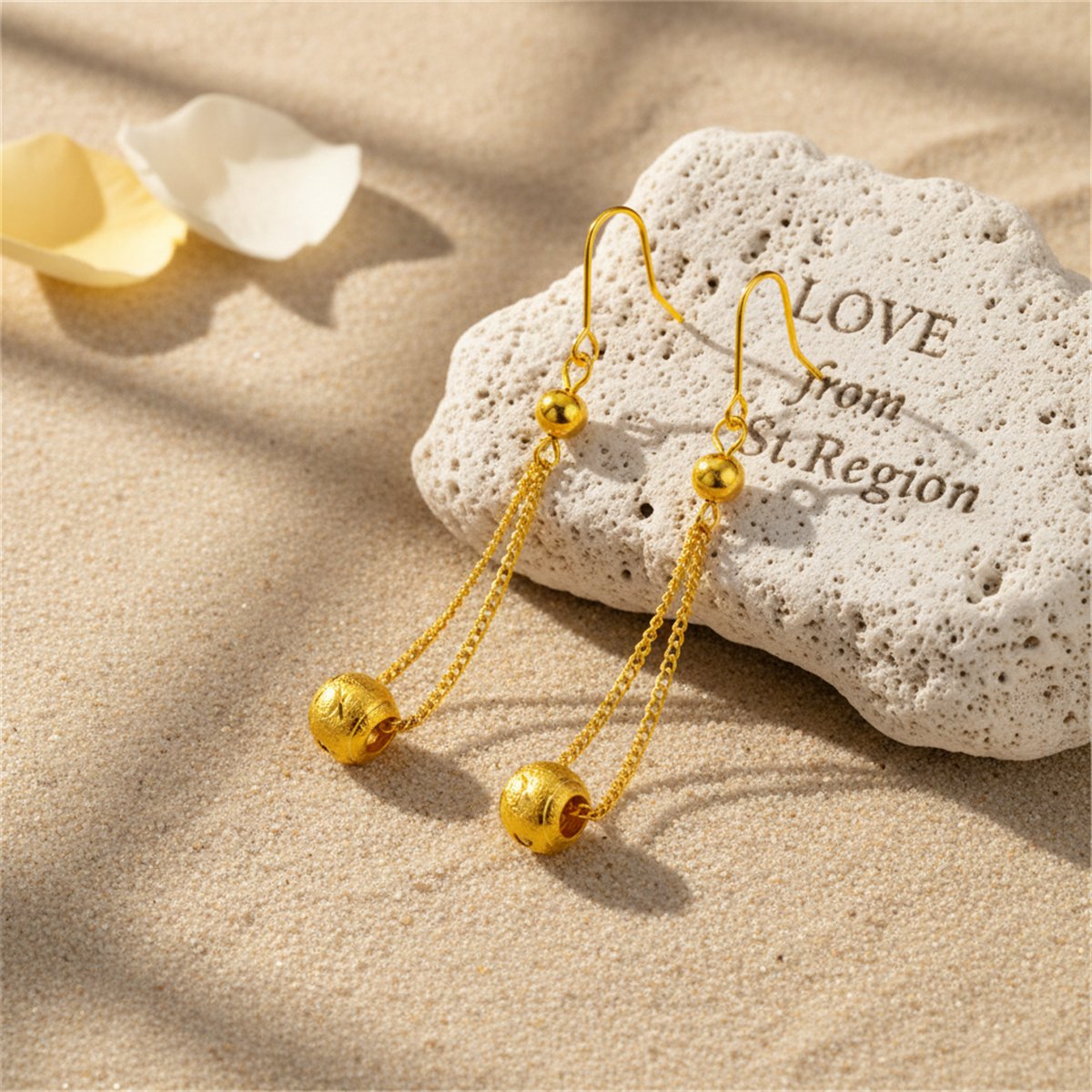 24K Gold-Plated Round Bead Drop Earrings, gold drop earrings for women, vintage-inspired design, lifestyle look