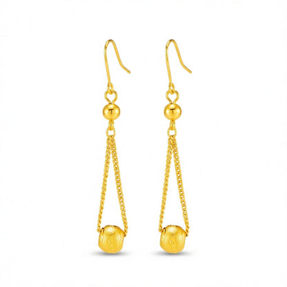 24K Gold-Plated Round Bead Drop Earrings, gold drop earrings for women, vintage-inspired design, side view
