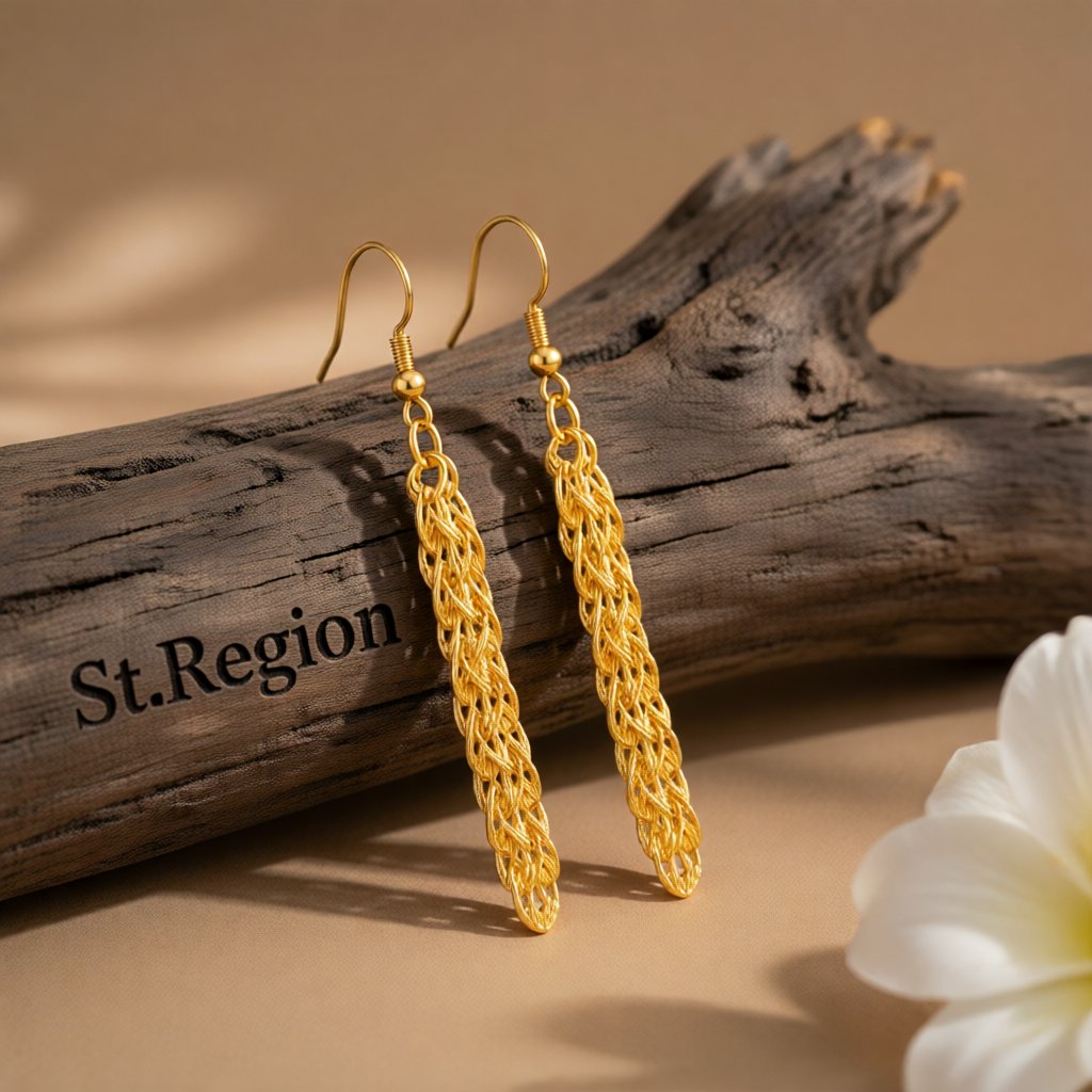 24K Gold-Plated Tassel Drop Earrings, gold drop earrings for women, vintage-inspired design, front view