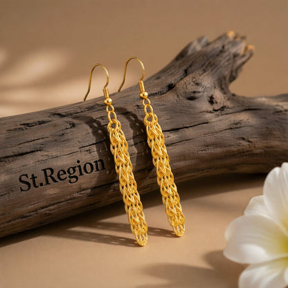 24K Gold-Plated Tassel Drop Earrings, gold drop earrings for women, vintage-inspired design, front view