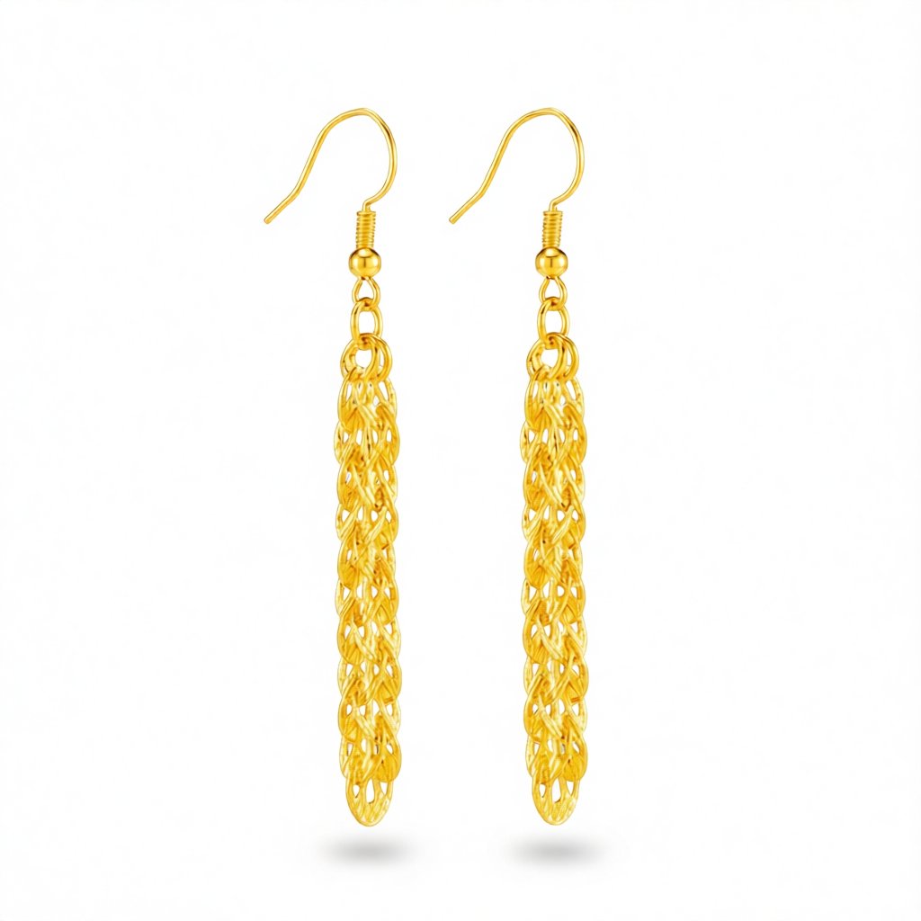 24K Gold-Plated Tassel Drop Earrings, gold drop earrings for women, vintage-inspired design, side view