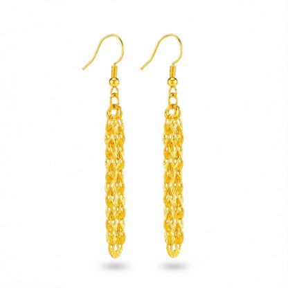 24K Gold-Plated Tassel Drop Earrings, gold drop earrings for women, vintage-inspired design, side view