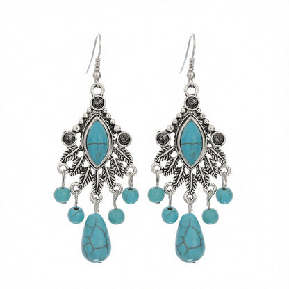 Turquoise and Silver-Plated Marquise Drop Earrings, silver drop earrings for women, dainty minimalist design, side view