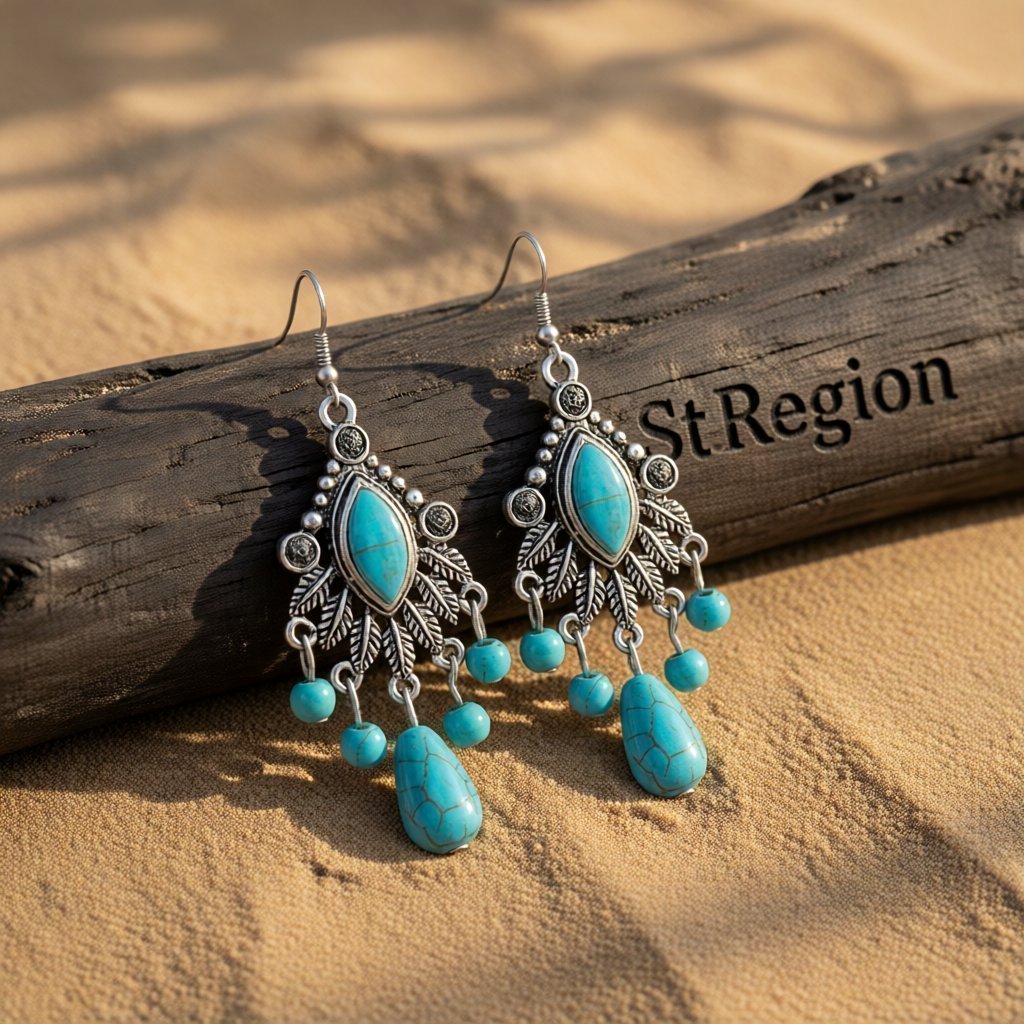 Turquoise and Silver-Plated Marquise Drop Earrings, silver drop earrings for women, dainty minimalist design, front view