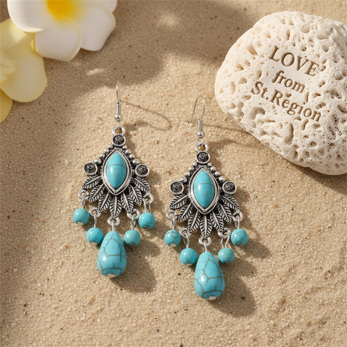 Turquoise and Silver-Plated Marquise Drop Earrings, silver drop earrings for women, dainty minimalist design, lifestyle look