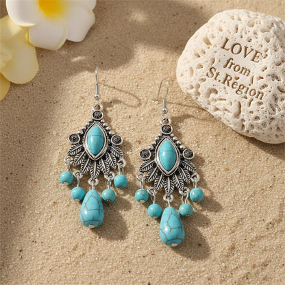 Turquoise and Silver-Plated Marquise Drop Earrings, silver drop earrings for women, dainty minimalist design, lifestyle look