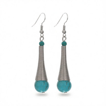 Turquoise and Silver-Plated Teardrop Drop Earrings, silver drop earrings for women, vintage-inspired design, side view