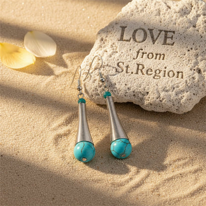 Turquoise and Silver-Plated Teardrop Drop Earrings, silver drop earrings for women, vintage-inspired design, lifestyle look