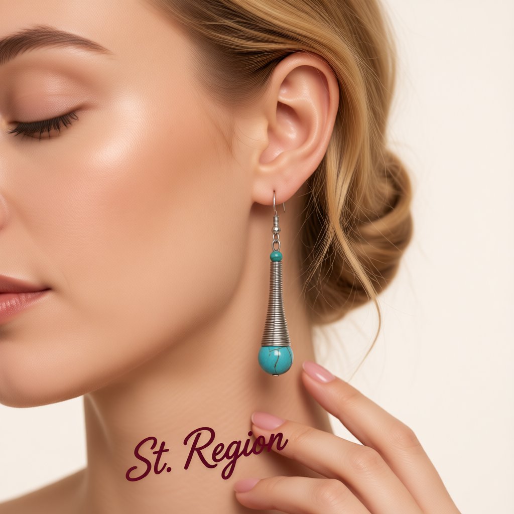 Turquoise and Silver-Plated Teardrop Drop Earrings, silver drop earrings for women, vintage-inspired design, styled look