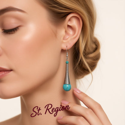 Turquoise and Silver-Plated Teardrop Drop Earrings, silver drop earrings for women, vintage-inspired design, styled look