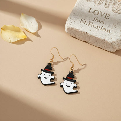 White Enamel and 18K Gold-Plated Ghost Drop Earrings, gold drop earrings for women, botanical inspired, lifestyle look