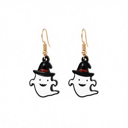 White Enamel and 18K Gold-Plated Ghost Drop Earrings, gold drop earrings for women, botanical inspired, side view