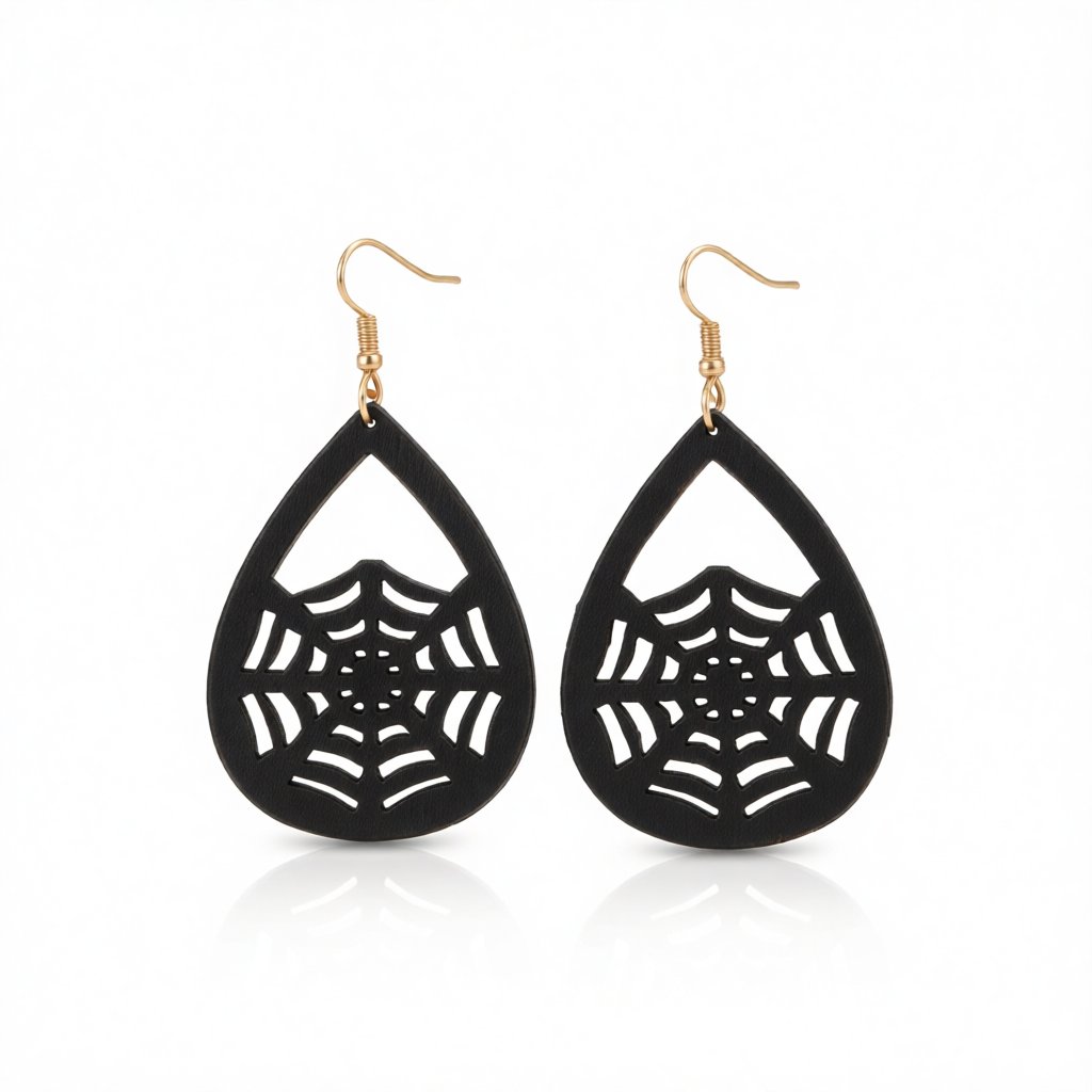 Black Polystyrene and 18K Gold-Plated Spiderweb Drop Earrings, gold drop earrings for women, elegant gift for her, side view