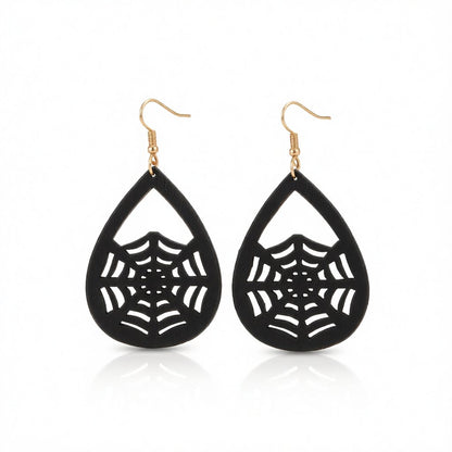 Black Polystyrene and 18K Gold-Plated Spiderweb Drop Earrings, gold drop earrings for women, elegant gift for her, side view