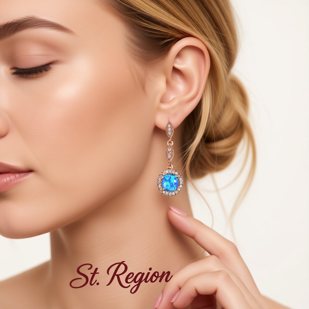 Blue Opal and 18K Rose Gold-Plated Halo Drop Earrings, rose gold drop earrings for women, styled look