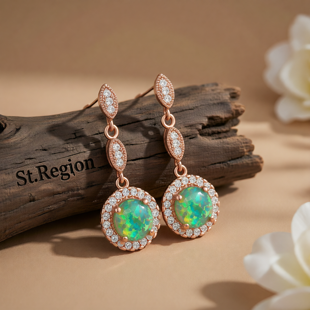 Green Opal & Cubic Zirconia 18K Rose Gold-Plated Halo Drop Earrings