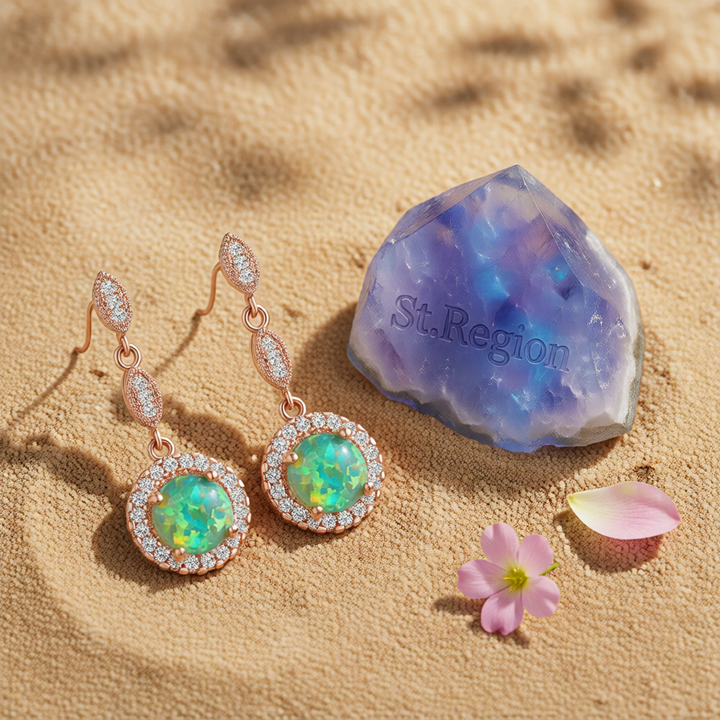 Green Opal & Cubic Zirconia 18K Rose Gold-Plated Halo Drop Earrings