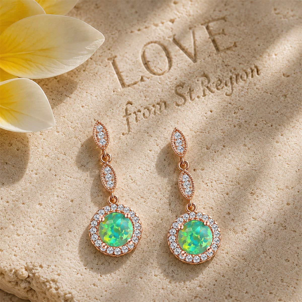 Green Opal & Cubic Zirconia 18K Rose Gold-Plated Halo Drop Earrings