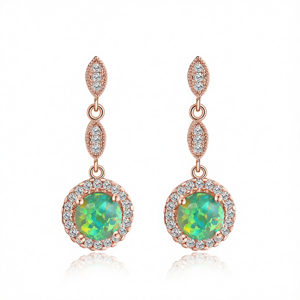 Green Opal & Cubic Zirconia 18K Rose Gold-Plated Halo Drop Earrings
