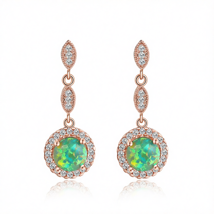 Green Opal & Cubic Zirconia 18K Rose Gold-Plated Halo Drop Earrings