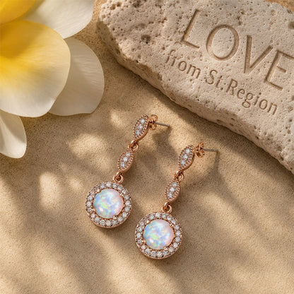 Opal and Cubic Zirconia 18K Rose Gold-Plated Halo Drop Earrings, rose gold drop earrings for women, lifestyle look