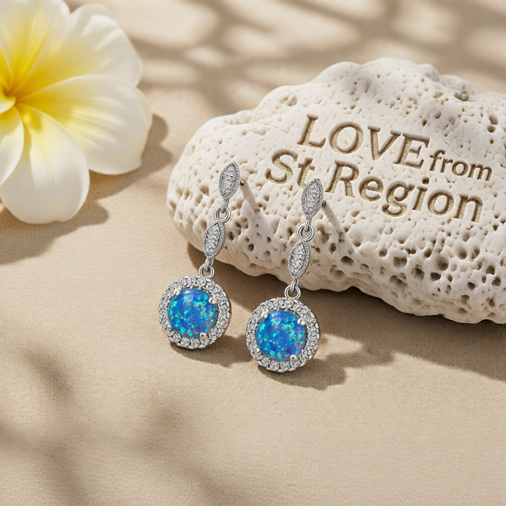 Blue Opal & Cubic Zirconia Silver-Plated Halo Drop Earrings