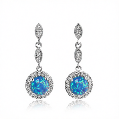 Blue Opal & Cubic Zirconia Silver-Plated Halo Drop Earrings