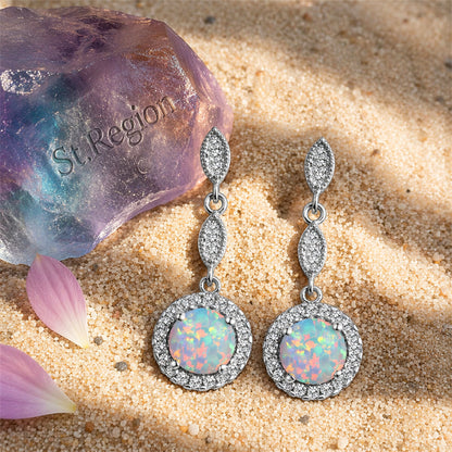 Opal & Cubic Zirconia Silver-Plated Halo Drop Earrings