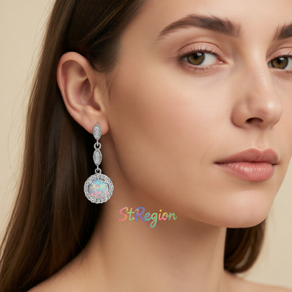 Opal & Cubic Zirconia Silver-Plated Halo Drop Earrings