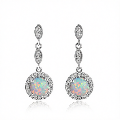 Opal & Cubic Zirconia Silver-Plated Halo Drop Earrings