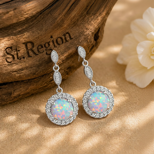 Opal & Cubic Zirconia Silver-Plated Halo Drop Earrings